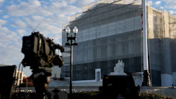 A television camera set up outside the U.S. Supreme Court on November 5. Photographer: Eric Lee/Bloomberg