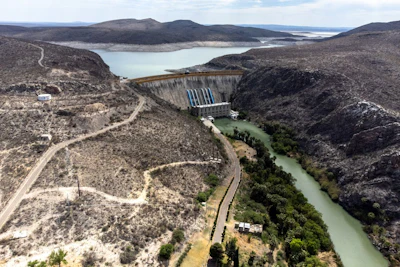 Low water levels at the La Boquilla dam in La Boquilla, Chihuahua state, Mexico, in April. Photographer: Cesar Rodriguez/Bloomberg