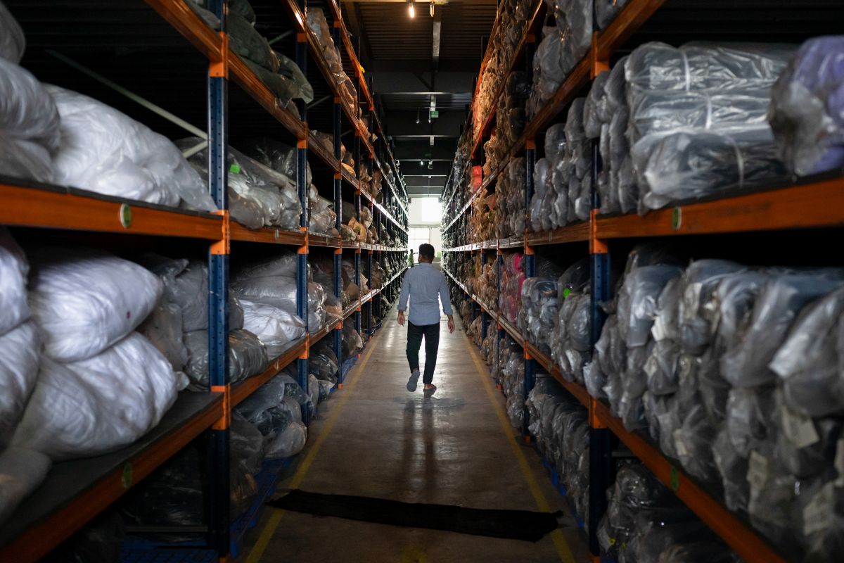 Raw materials stacked in a warehouse inside a garment factory in Narayanganj, Bangladesh. Photographer: Fatima Tuj Johora/Bloomberg
