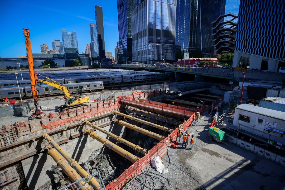 Workers at a construction site for the Gateway Program Hudson Tunnel Project in New York on Oct. 3. Photographer: Michael Nagle/Bloomberg