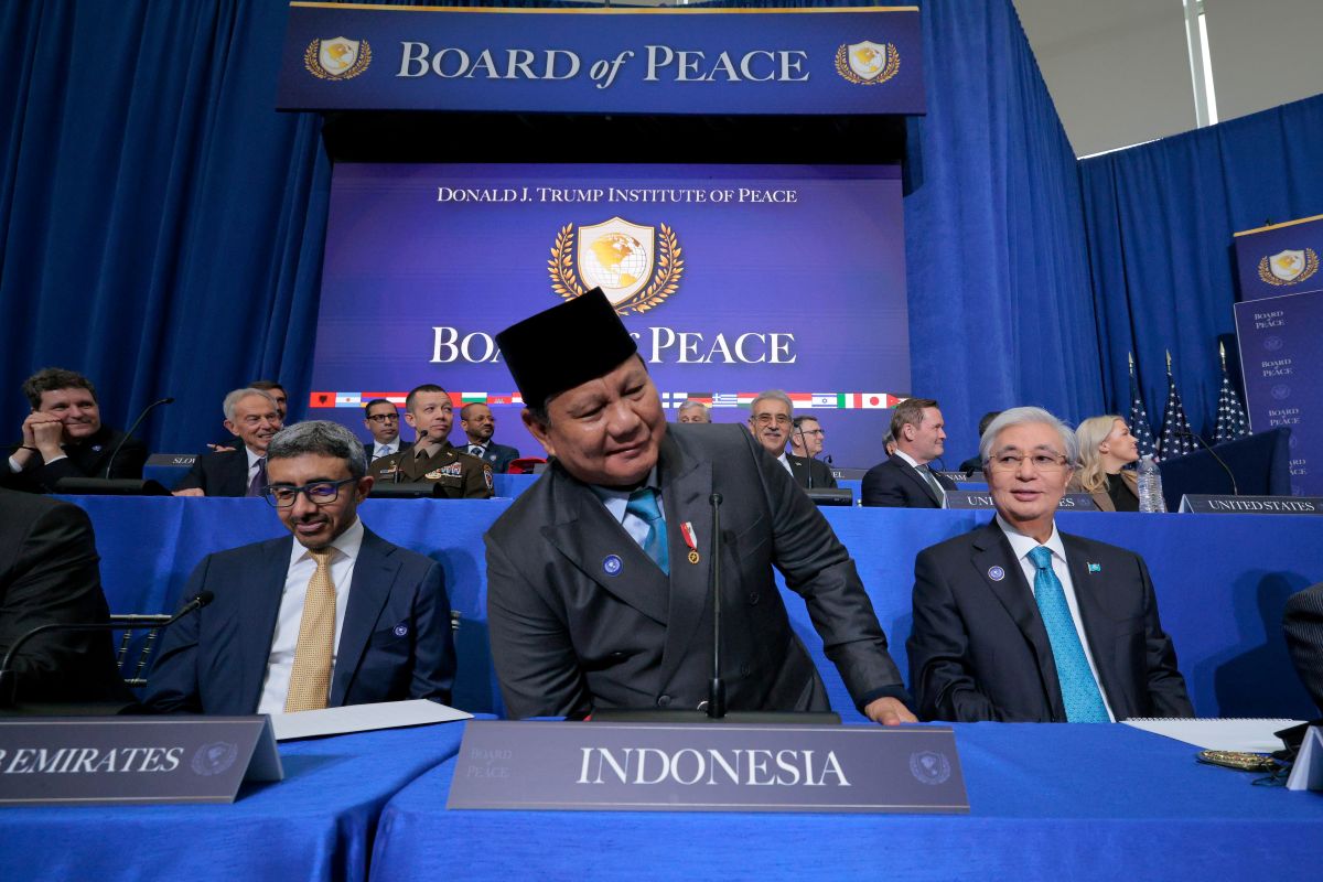 Prabowo Subianto during the inaugural meeting of the Board of Peace on Feb. 19. Photographer: Chip Somodevilla/Getty Images