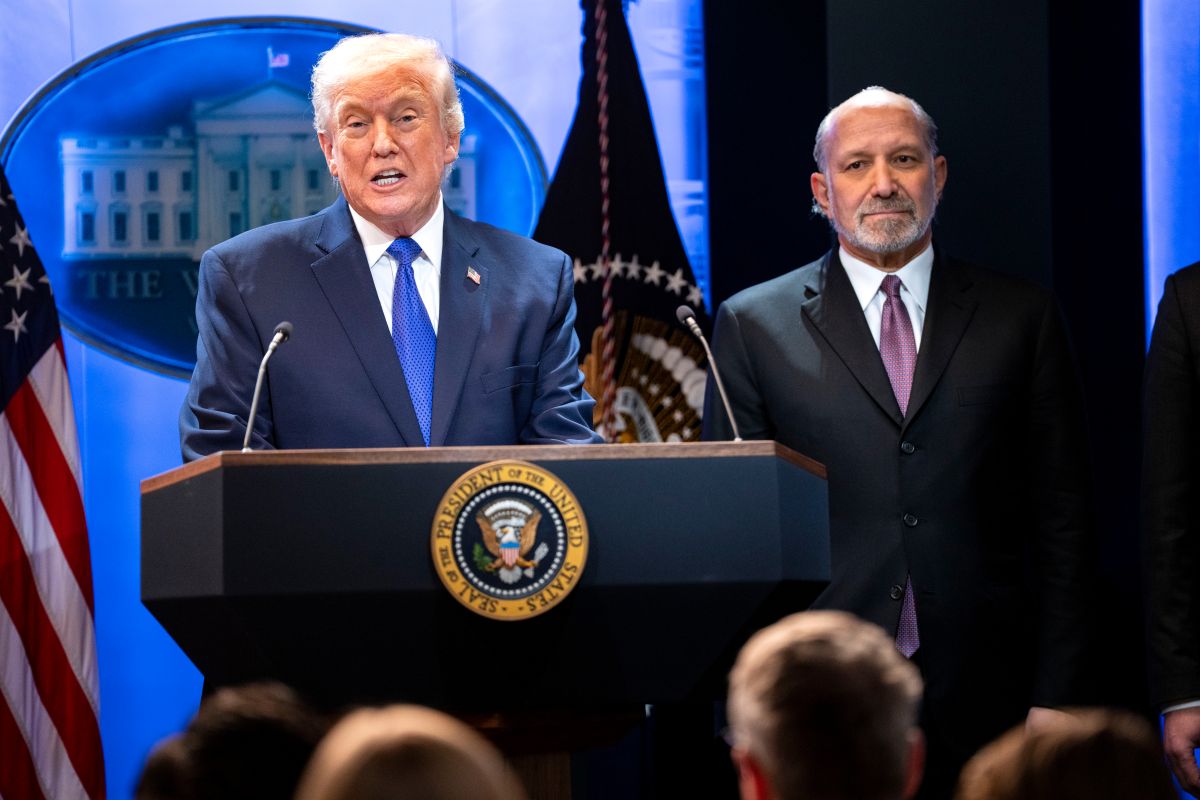 U.S. President Donald Trump during a news conference in the James S. Brady Press Briefing Room of the White House in Washington, DC, US, on Friday, Feb. 20, 2026. Photographer: Bonnie Cash/UPI/Bloomberg