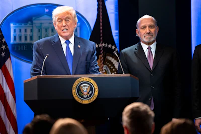U.S. President Donald Trump during a news conference in the James S. Brady Press Briefing Room of the White House in Washington, DC, US, on Friday, Feb. 20, 2026. Photographer: Bonnie Cash/UPI/Bloomberg