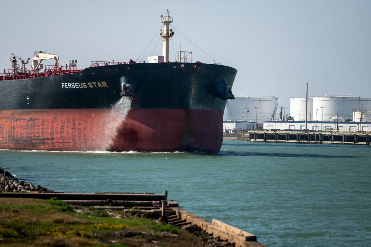 A crude oil tanker departs the Port of Corpus Christi in Corpus Christi, Texas. Photographer: Eddie Seal/Bloomberg