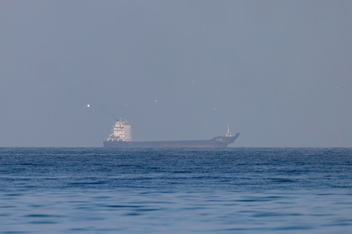 A cargo vessel near the Strait of Hormuz, on March 22. Source: Getty Images