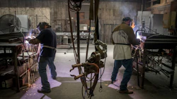 Workers weld seams at a metal manufacturing facility in Sacramento, California. Photographer: David Paul Morris/Bloomberg