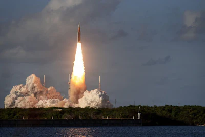 A NASA space launch system rocket launches the Artemis II mission from Space Launch Complex 39B at Kennedy Space Center, Fla., April 1, 2026. Photo: Robert Mason, Space Force.