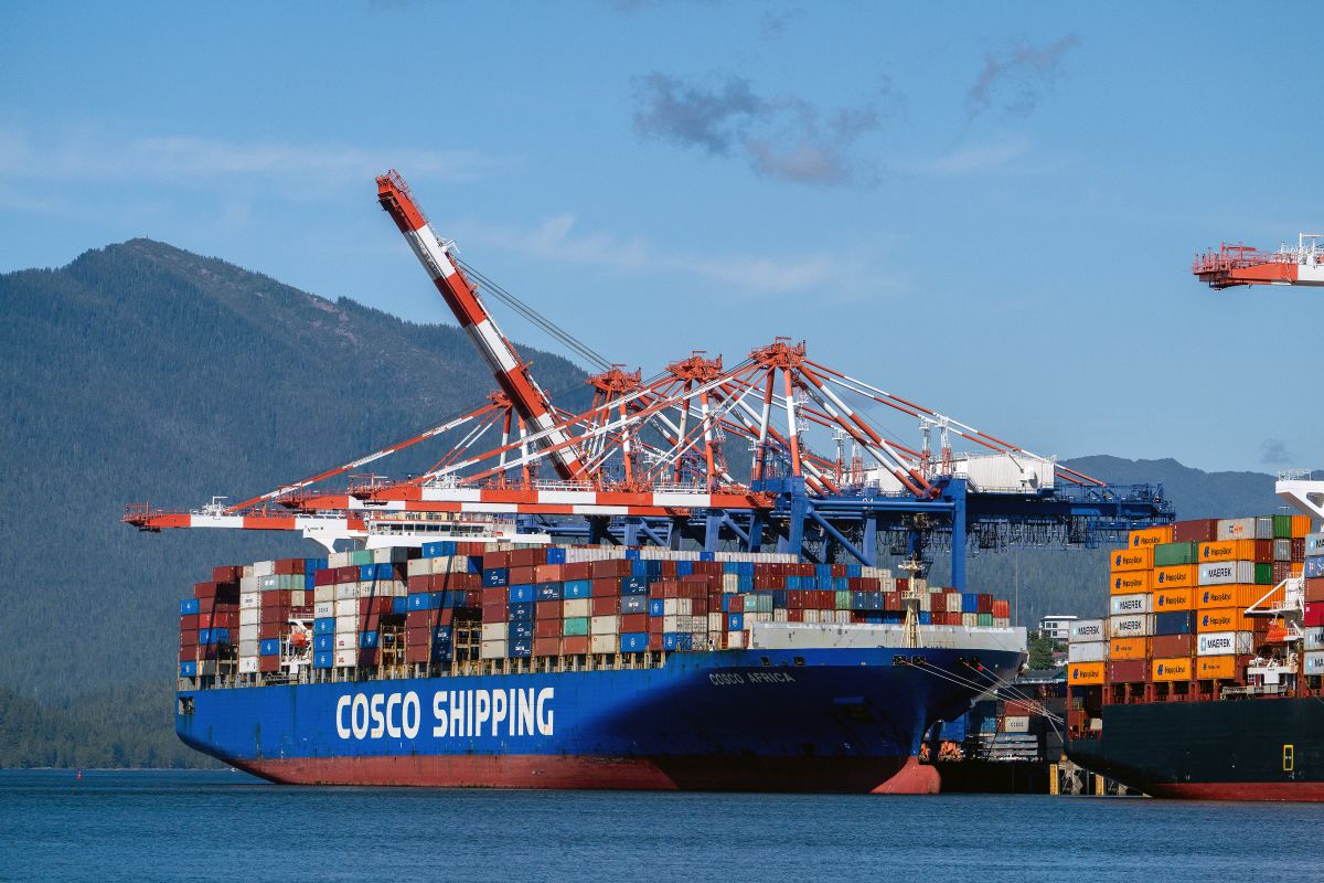 A Cosco Shipping Holdings container ship at the Port of Prince Rupert in British Columbia, Canada. Photographer: James MacDonald/Bloomberg