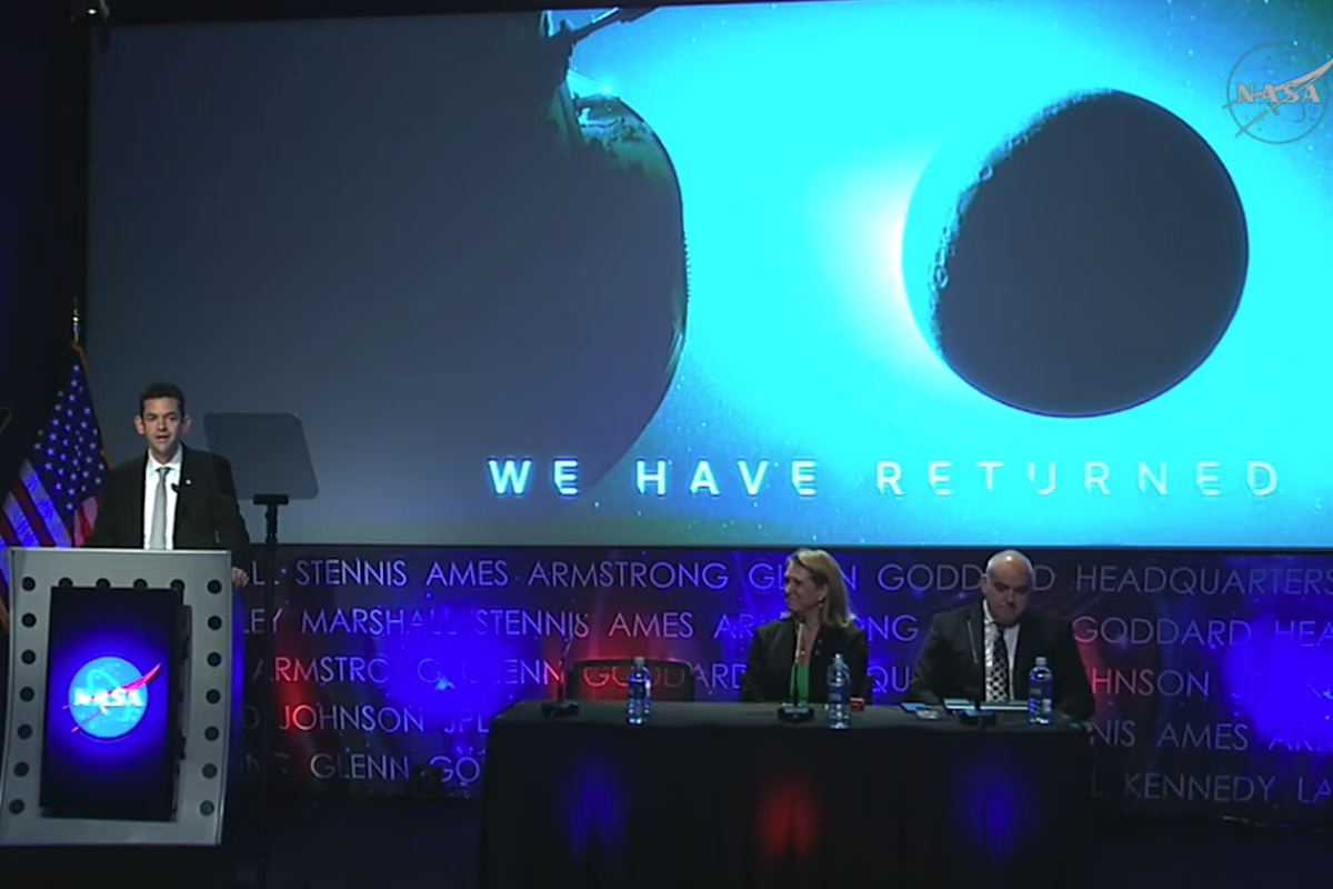NASA Administrator Jared Isaacman delivering remarks on the agency's planned moon base. Photo: YouTube