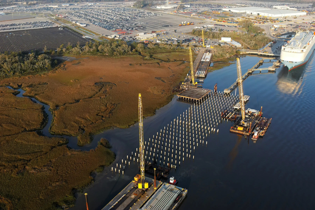 Construction at the Port of Brunswick's new vessel berth. Photo: Georgia Ports Authority