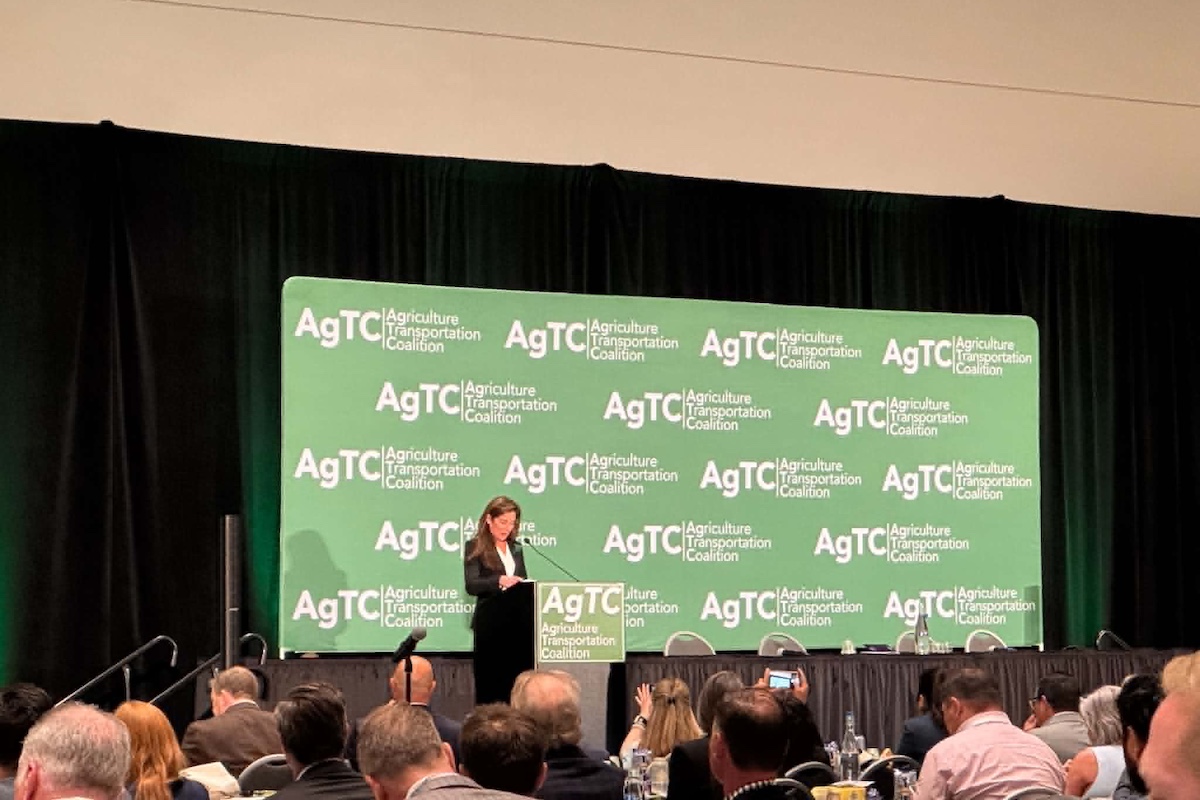 FMC Chairman Laura DiBella speaking at AgTC 2026 in Tacoma, Washington. Photo: SCB File Photo