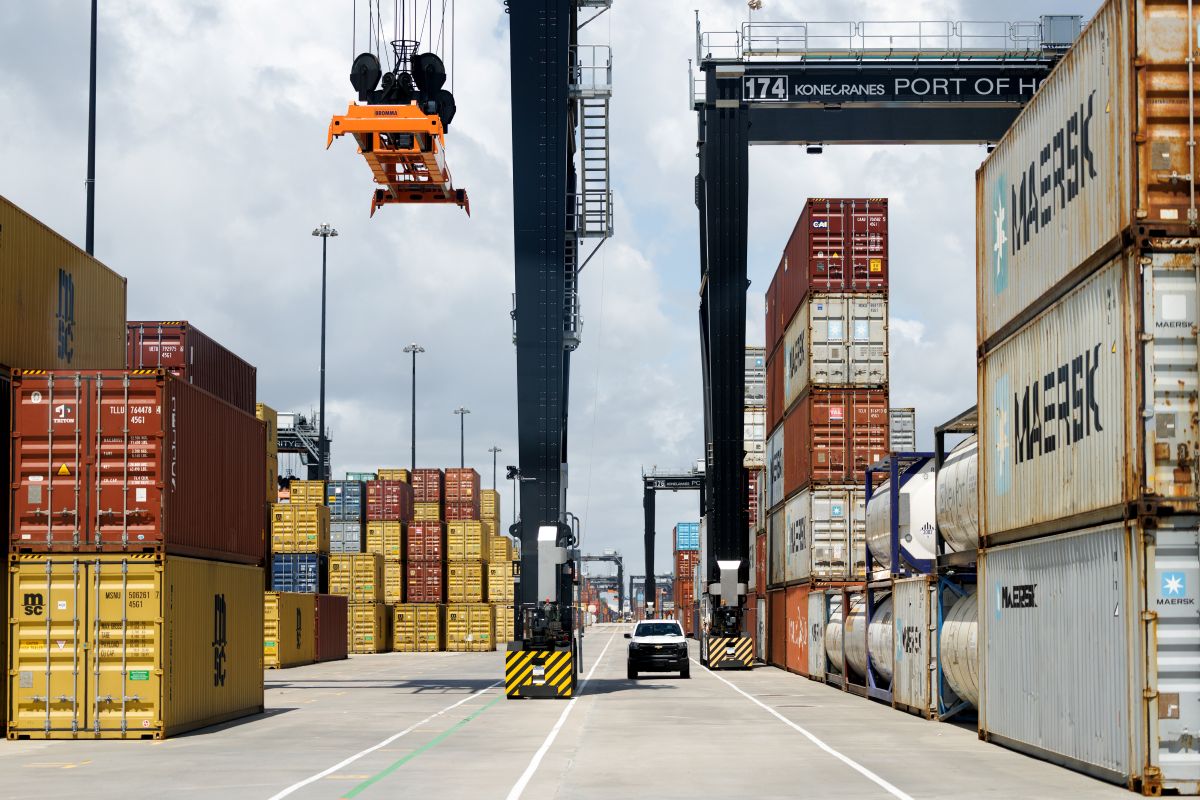 Containers at the Bayport Container Terminal at the Port of Houston in Seabrook, Texas. Photographer: Mark Felix/Bloomberg