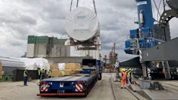 A Siemens Energy gas turbine being loaded onto a truck in Hamburg for further delivery. Photographer: Marilen Martin/Bloomberg