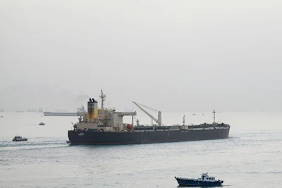 A ship transits the Suez Canal towards the Red Sea in 2024. Photographer: Sayed Hassan/Getty Images