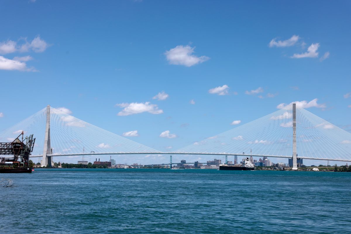 The Gordie Howe International Bridge in River Rouge, Michigan. Photographer: Jeff Kowalsky/Bloomberg