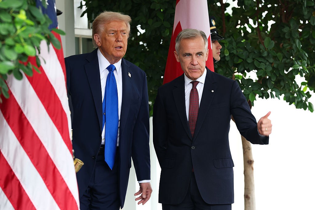 U.S. President Donald Trump and Canadian Prime Minister Mark Carney at the White House on Oct. 7, 2025. Photo: Bloomberg