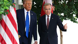 U.S. President Donald Trump and Canadian Prime Minister Mark Carney at the White House on Oct. 7, 2025. Photo: Bloomberg