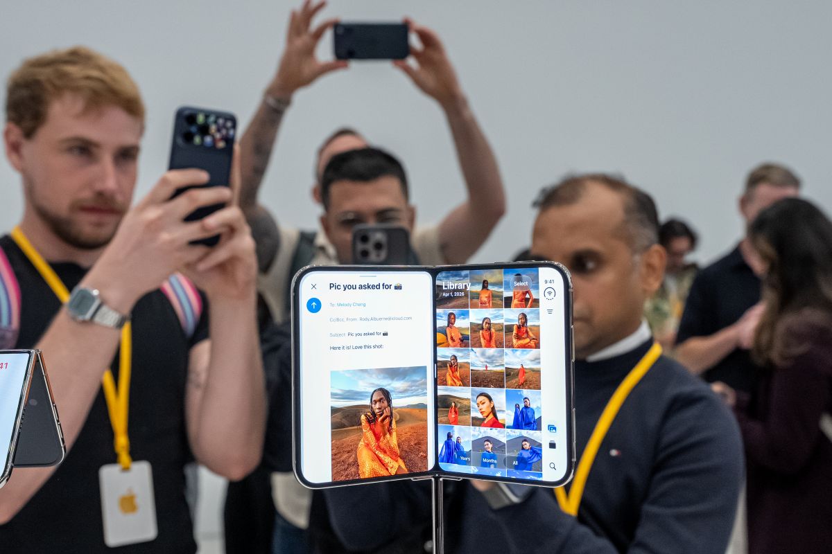 An Apple iPhone Duo during a product unveiling event at Apple Park in Cupertino, Calif., on Sept. 9. Photographer: David Paul Morris/Bloomberg
