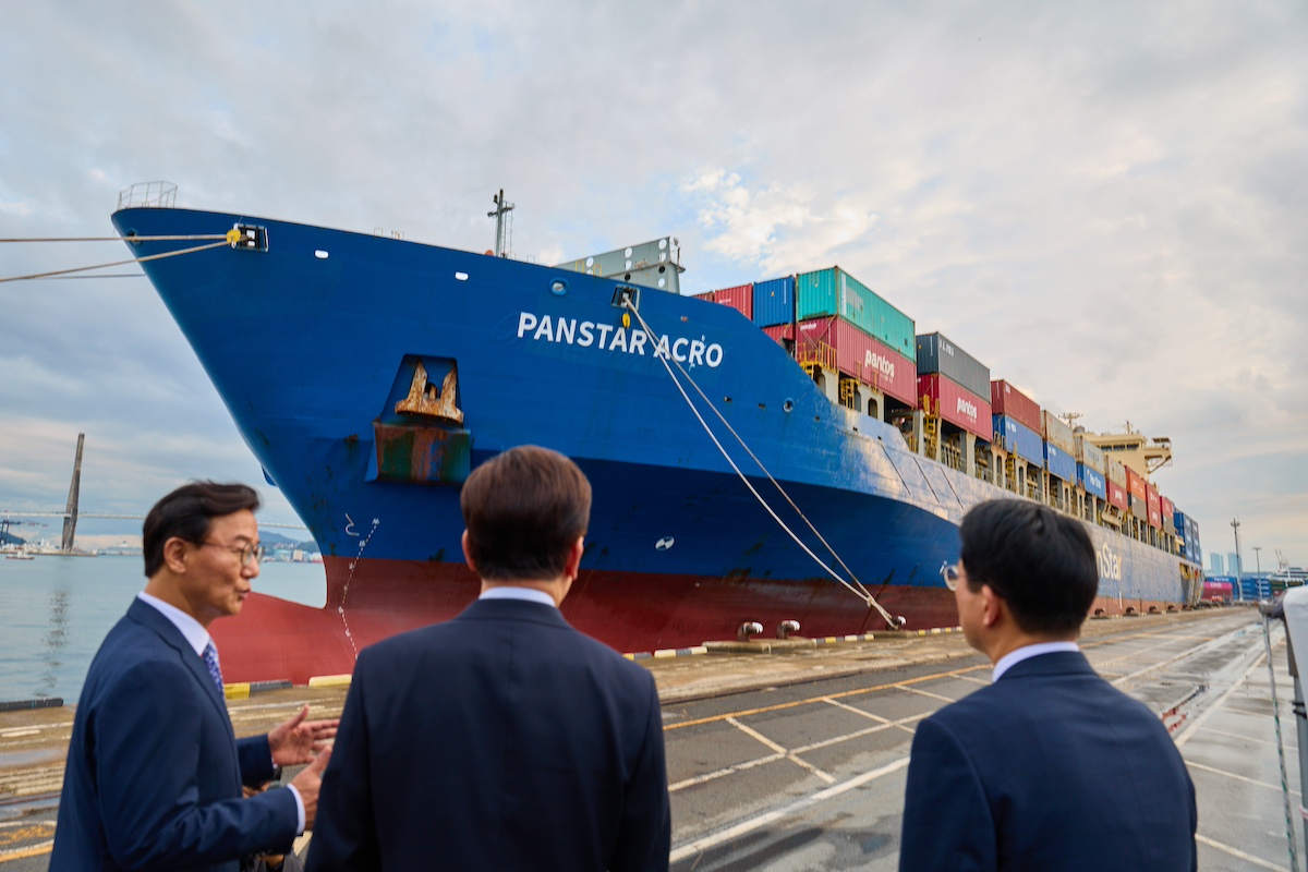 The PanStar Acro docked in Busan after returning from its 50-day trial voyage through the Northern Sea Route. Photo: South Korean government, X