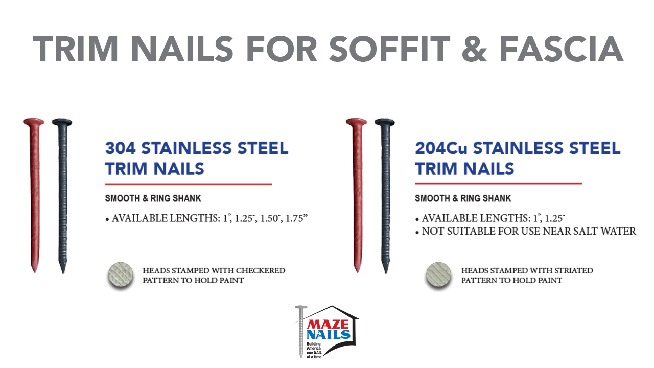 Maze Nails 304 Stainless Steel Ring Shank Painted Trim Nails – White, 1 Lb, 15 Gauge, For Exterior Molding And Trim