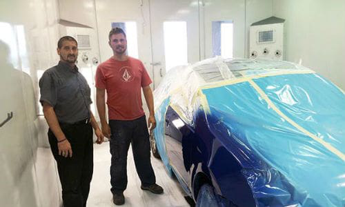 Scott Noseworthy of Fix Auto Ottawa Innes and Ken Hughes of Advance Automotive Solutions. Hughes, who runs a temp labour company for the collision business, has recently been pitching at Fix Auto Ottawa Innes.