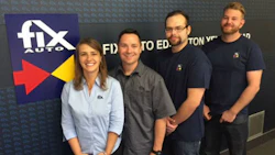 New strategic partners Patrick and Kristy Heard with some of their team at Fix Auto Edmonton Yellowhead.