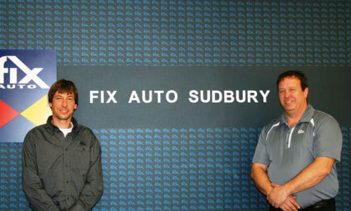 Derek Bartlett, owner of Fix Auto Sudbury, and Rick Burton, the facility's General Manager.
