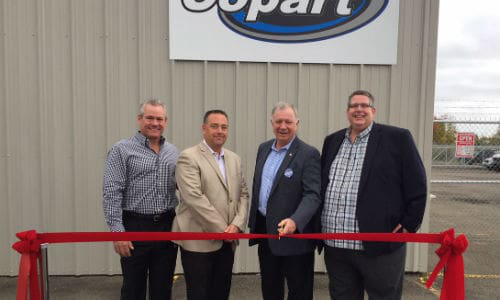 Vinnie Mitz, President of Copart; Steve Macaluso, Managing Director for Copart Canada; Robert Goguen, at the time MP for Moncton&mdash;Riverview&mdash;Dieppe, and Peter Beers, GM of the Moncton location of Copart, at the new facility's grand opening.