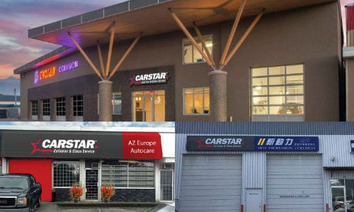 The new CARSTAR facilities in British Columbia. Clockwise, from top: CARSTAR Quality Assured Trojan, CARSTAR Richmond (New Profession) and CARSTAR North Burnaby.