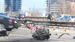 An accident on Toronto's Gardiner Expressway literally tore the engine out of one vehicle.