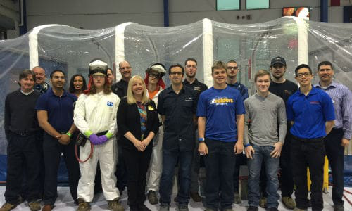 Competitors and judges at the Ontario Technological Skills Competition, currently taking place at RIM Park in Waterloo, Ontario.