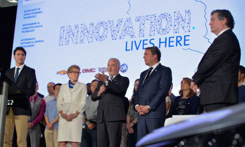 The announcement was made at GM's Oshawa Tech Centre. Prime Minister Justin Trudeau and Ontario's Premier Kathleen Wynne joined GM Canada&rsquo;s President and Managing Director, Steve Carlisle and other GM executives in making the announcement.