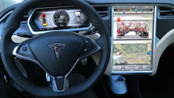 The dash of a different Tesla Model S. Recent reports indicate the driver may have been watching a movie on a portable DVD player at the time of the crash.