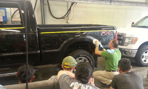 John Veresuk demos the 3M Perfect-It system at Wheat Country Motors.