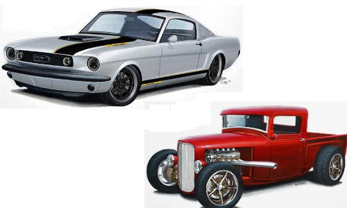 Artist's conception of two custom builds that will be at the Sherwin-Williams' booth at SEMA 2016. The official reveal for the vehicles will take place on November 1 at 2 p.m.