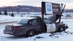 Police cars crash too. In fact, the nature of police and other emergency work may lead to higher-than-average accident rates.