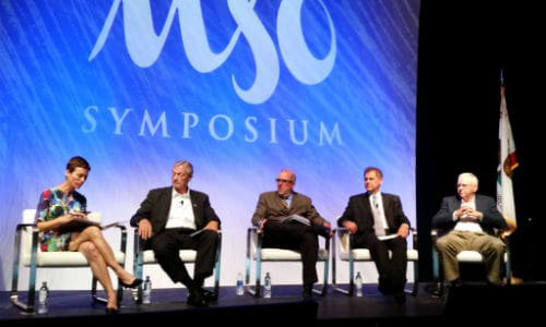 Marcy Tieger of Symphony Advisors (left) served as moderator for the Insurer Panel at the 2016 MSO Symposium. Tieger will fill that role again in 2017. Photo by John Huetter of Repairer Driven News.