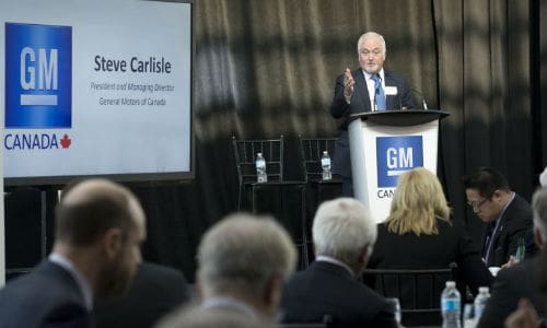 GM Canada President and Managing Director, Steve Carlisle, at the recent meeting of the Business council of Canada, held at GM's Canadian Technical Centre &ndash; Markham Campus. GM uses the centre to research AV technology.