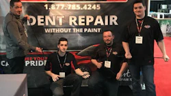 Domenic Serra, Brandon Serra,Eric Lemke and Jake Serra of PDR Canada display the company's new specialized tools for paintless dent repair to aluminum.