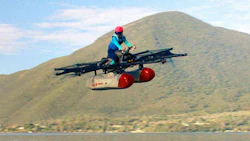 The Kitty Hawk Flyer, a 'flying car' design from a company owned by Google founder Larry Page. More than a dozen companies are currently working on some sort of flying vehicle for the masses.