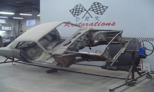 A vintage car undergoing work at DRK Restorations.