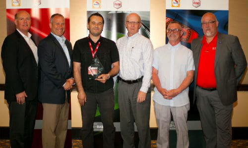 BASF&rsquo;s 2016 Performance Group III Shop of the Year award presented to CSN-Frank&rsquo;s Auto Body. From left: BASF Refinish Sales Director, Tim Dawe; BASF Refinish Marketing Head, Dan Bihlmeyer; CSN-Frank&rsquo;s Co-Owner and Manager, Matt Brunelle; BASF Refinish VP, Marvin Gillfillan and BASF Business Development Managers, Mark Livingston and Cameron Lavender.