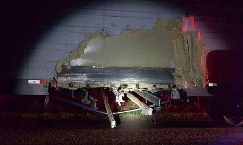 We definitely appreciate creative solutions, but &ldquo;repairing&rdquo; a transport trailer probably isn&rsquo;t the best place to try them out. Ontario Provincial Police pulled this truck over when an alert officer noticed the nylon straps.