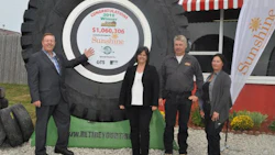 At the conclusion of last year's Tire Take Back event. From left: Rick Milne, Mayor of Alliston, Ontario; Nancy Sutherland, CEO of The Sunshine Foundation of Canada and Earl and Eileen Graham of Early’s Auto Parts.