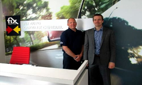 Scott and David Nourse, the owners of Fix Auto Oakville Central. The new shop features many technological enhancements, including a new paint booth.