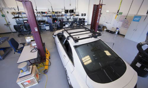FCA has signed a deal with BMW Group, Intel and Mobileye to develop autonomous vehicle technology. Shown here is Intel&rsquo;s Advanced Vehicle Lab in Chandler, Arizona. The lab tests sensor-laden cars on nearby streets, collecting information to create so-called deep learning models for future self-driving cars.