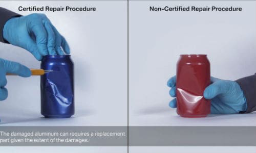 One of the videos provides a striking demonstration of the differences between using the official OEM procedure and a traditional repair by using aluminum cans.