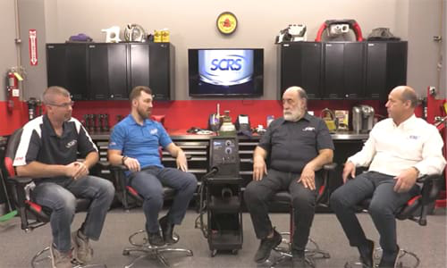 From Left: Andy Dingman of Dingman&rsquo;s Collision Center, Michael Bradshaw of K&M Collision, Toby Chess of Kent Automotive and Dave Gruskos of Reliable Automotive Equipment in the third and final MIG welding video, which focuses on protective equipment.
