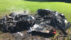 A British man's brand new Ferrari was absolutely totalled just one hour after it left the showroom.