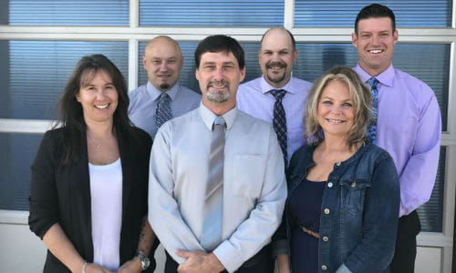 Two shops in Prince George, British Columbia have joined the Craftsman Collision family. Both will operate as Schultz-Craftsman Collision. Shown here are some of the team members from the new shops. Back row, from left: Mirsad Mujcin (Manager), Jack Galloway (Estimator) and Lee J. Leslie (Regional Manager &ndash; Northern BC). Front row: Marlene Matthews (CSR), David Verity (Assistant Manager) and Drene Callander (Bookkeeper).